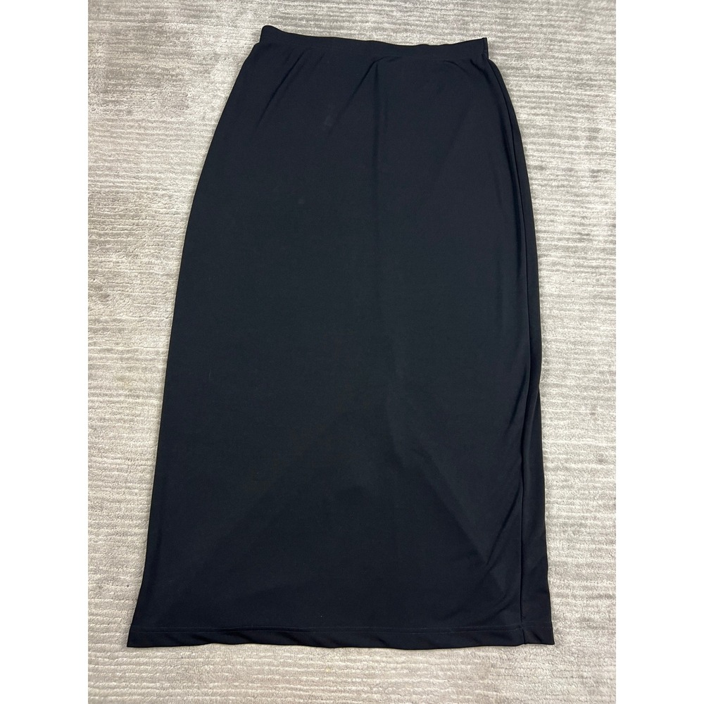 Chandler Hill Maxi Skirt Womens Large Black Column Elastic Waist Back Slit Solid